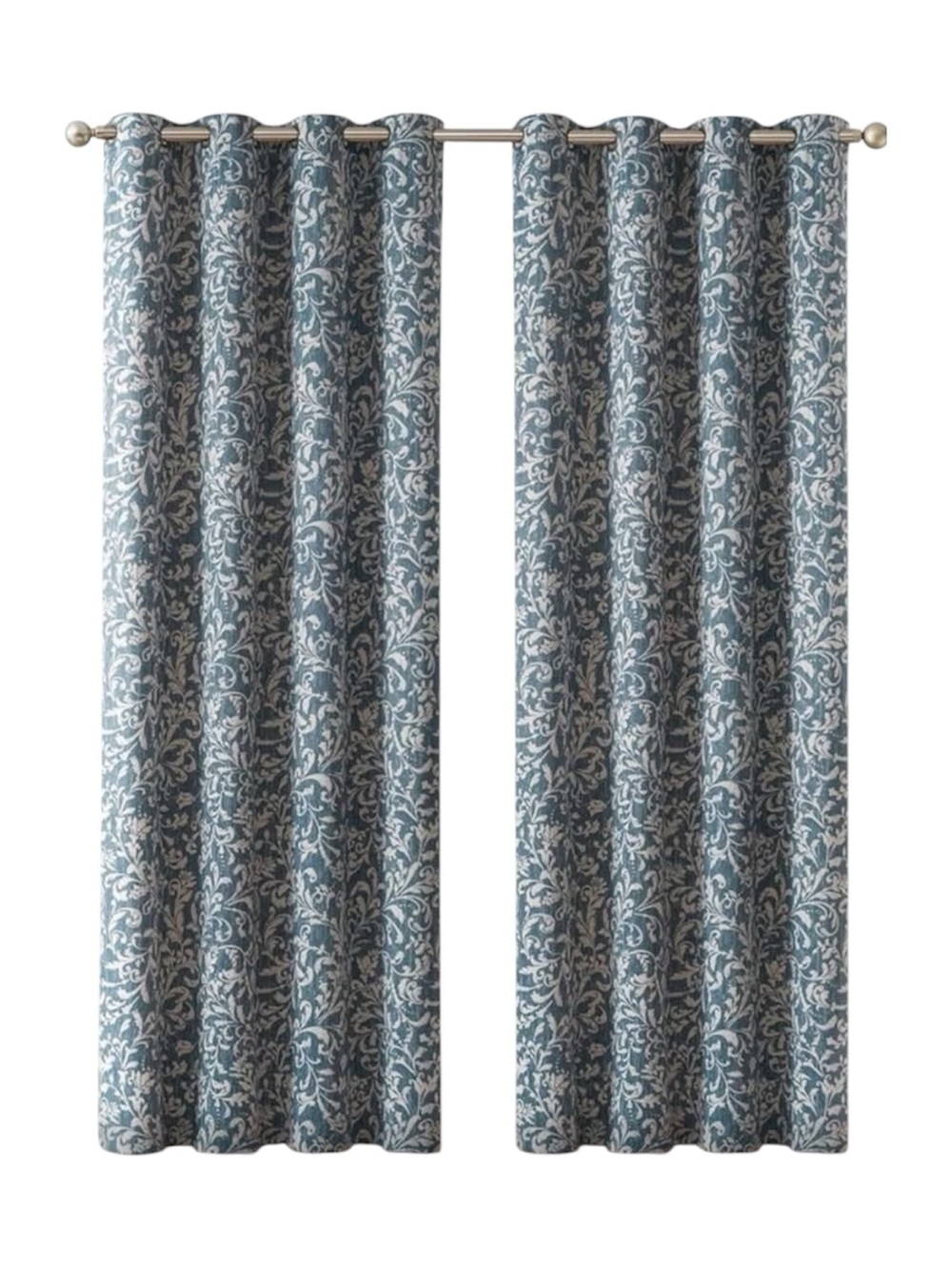 Blue White Scroll Floral Patterned 80% Blackout Curtain Panels 52 X 90